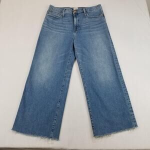 J Crew Jeans Womens 31 Blue High Rise Slim Wide Leg Cropped Raw Hem Denim